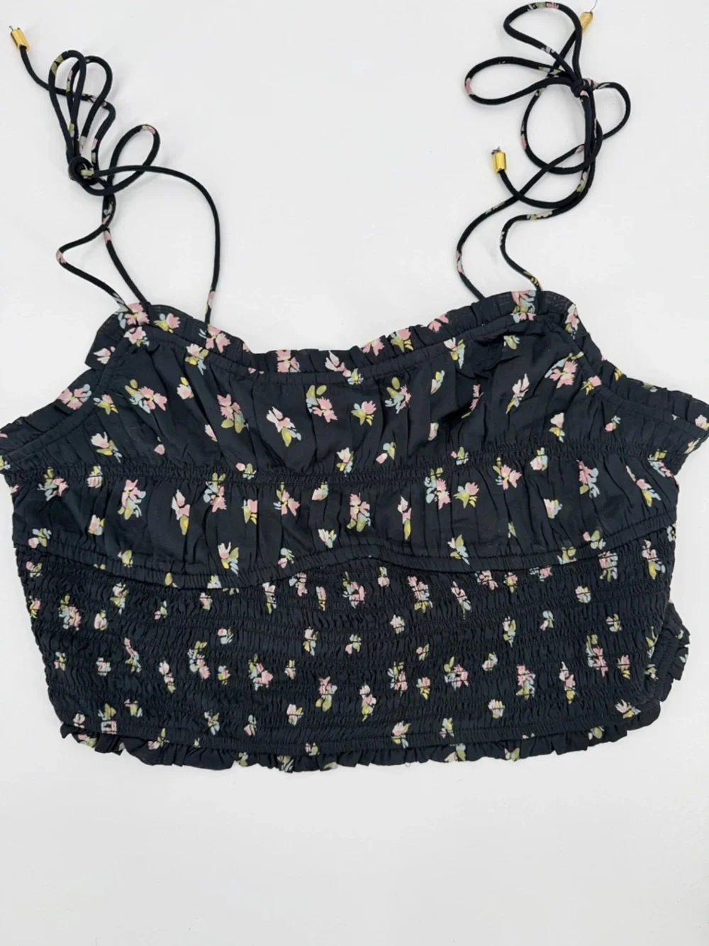 Free People Kaia Smocked Adjustable Strap  Cropped Tank Top Boho Floral Print - Picture 5 of 7